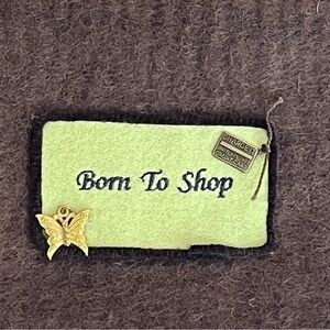 Wool Pouch “Born To Shop” Embroidered & Charms  handmade